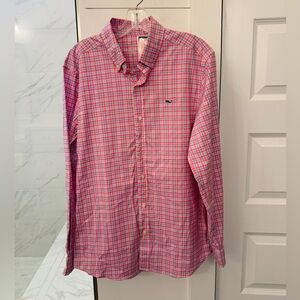 NWT VINEYARD VINES Men's Pink Blue Checkered Performance Shirt, size S